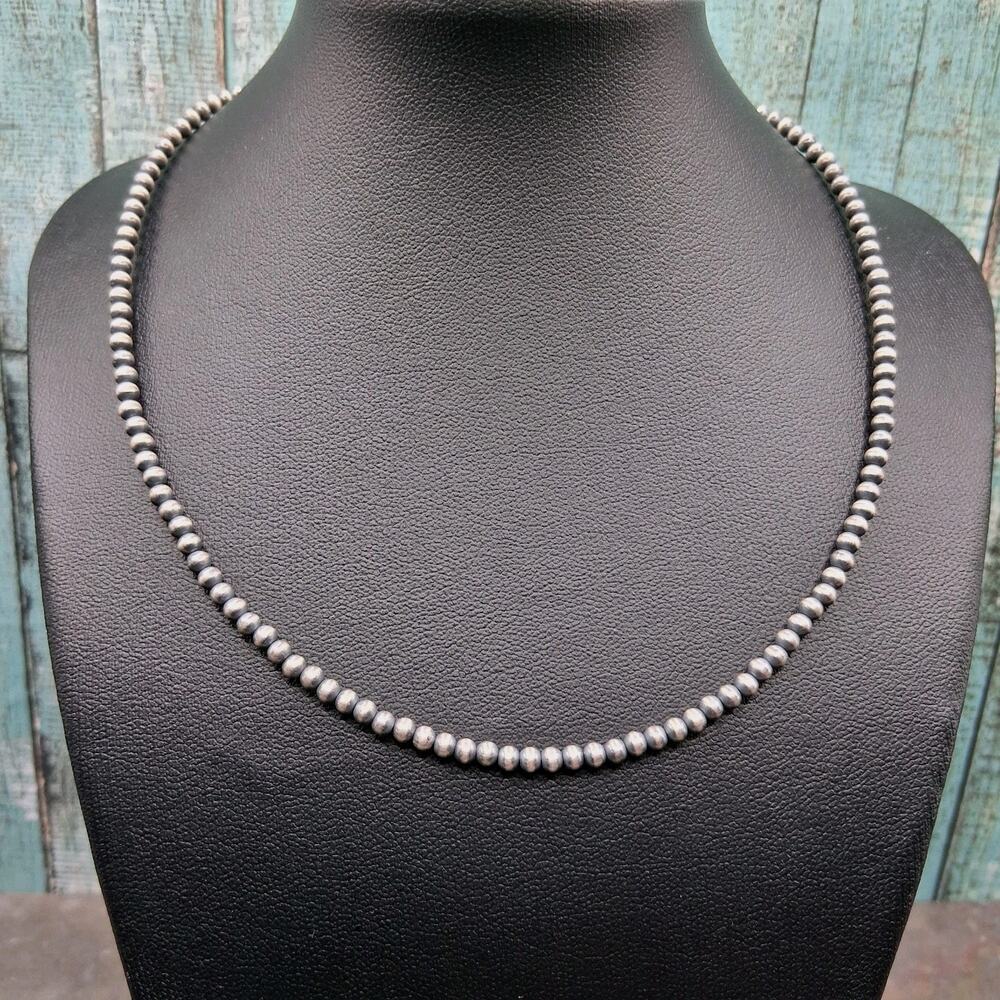 Southwestern 3mm Navajo Pearl Necklace Hand-Strung 14-16in Sterling Silver